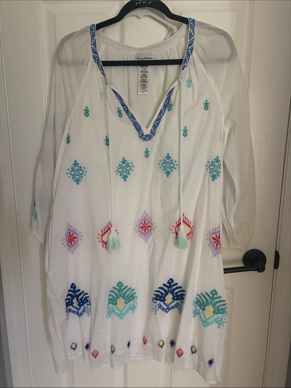 Embroidered White Boho Tunic with Tassels